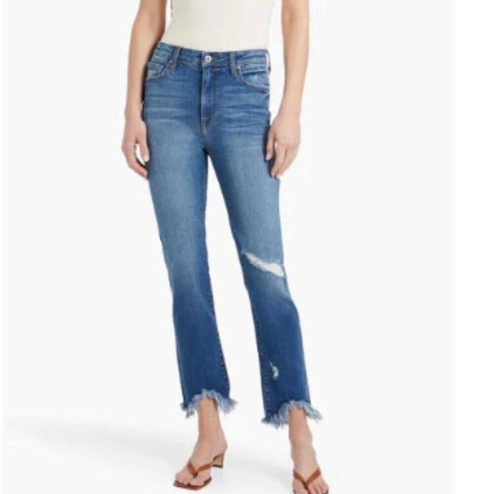 Jonathan Simkhai Women's Blue River Distressed High-Rise Straight-Leg Jeans 32